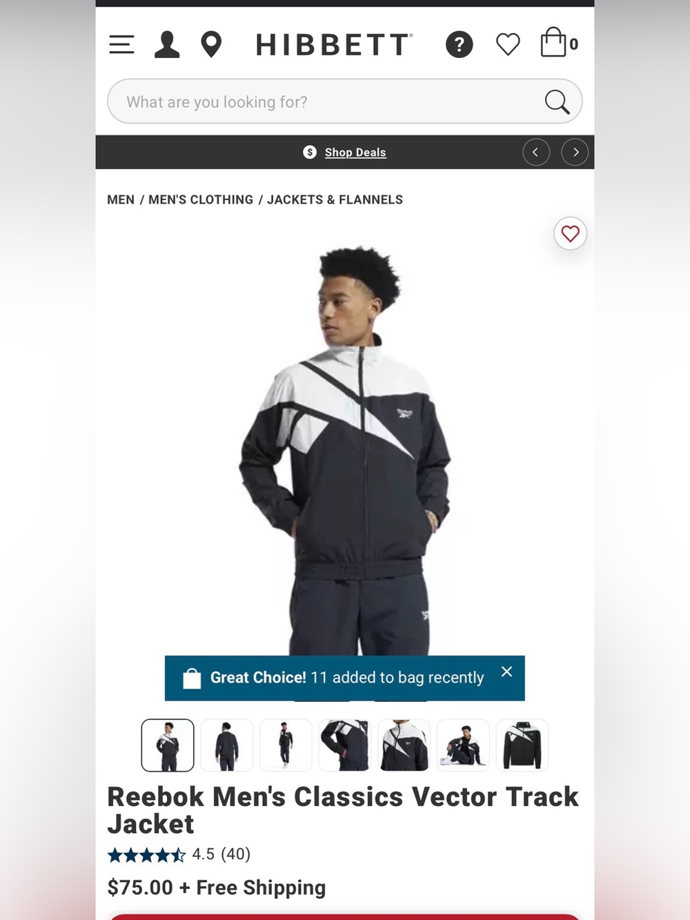 Reebok Retro Men's Vector Windbreaker Track Jacket - Black & White size medium